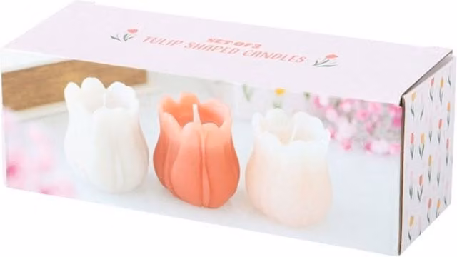 KDMK Set of 3 Tulip Shaped Unscented Candles in Multicolour and Yellow
