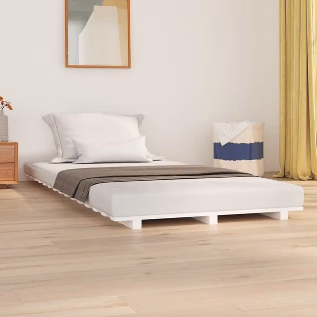 Berkfield Home White Solid Wood Pine Bed Frame W/D/H: 100 x 200 cm