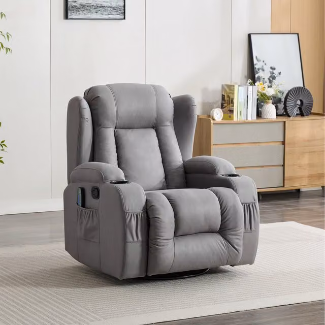 More4Homes Caesar Manual Recliner Rocking Swivel Heat and Massage Chair in Grey
