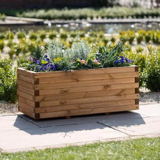 Primrose Wooden Raised Flower Bed Planter in Sand or Brown, 100 cm