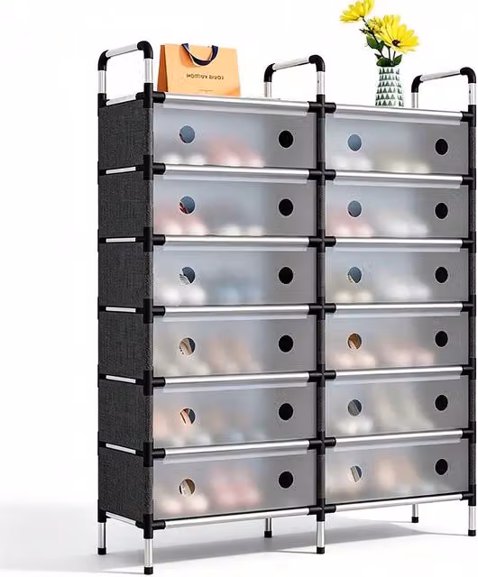 Ventryn 7 Tier Black Metal Shoe Rack and Cabinet Storage Organiser