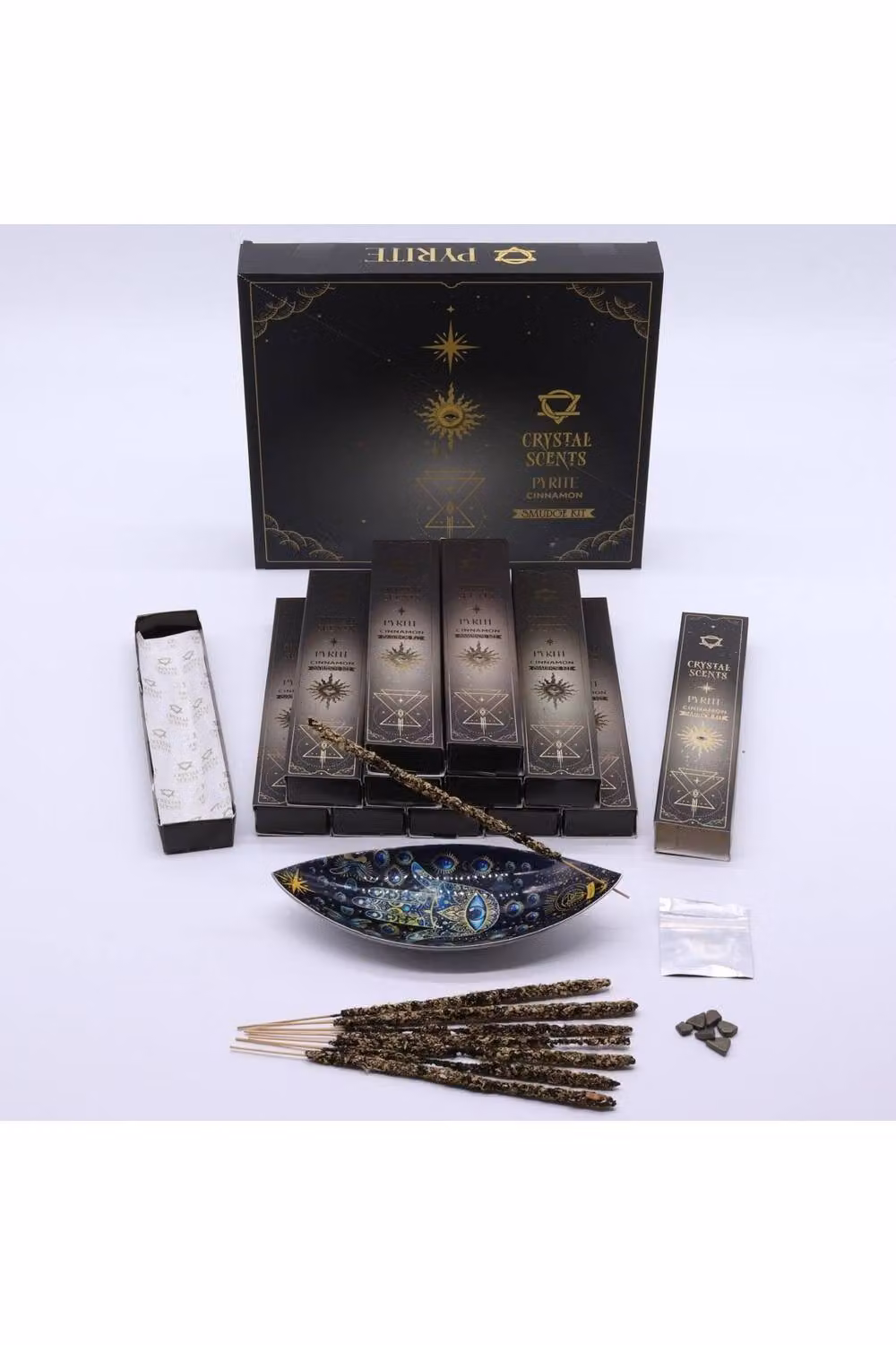 KDMD Cinnamon Pyrite Crystal Smudge Incense Sticks, Spicy Brown Aromatic Sticks – 3