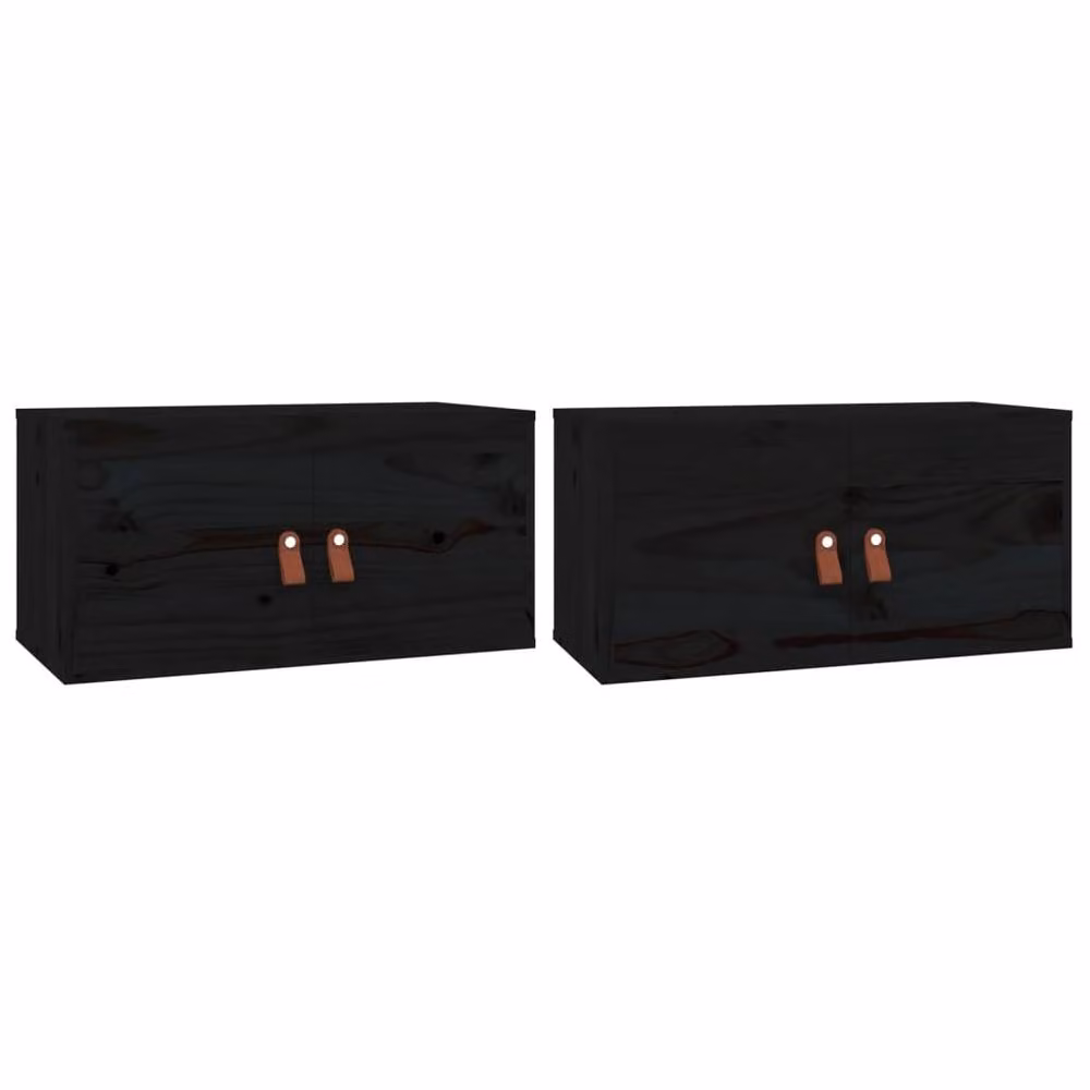 Berkfield Home Wall Mounted Cabinets, 2 Piece Set in Black Solid Pine, W: 60 cm, D: 30 cm, H: 30 cm – 3