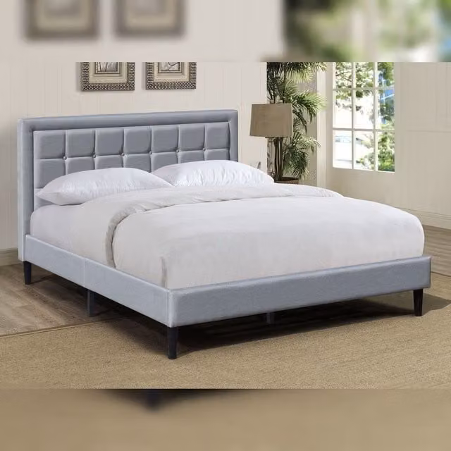 Comfy Living Ltd Upholstered Fabric Bedframe with Buttoned Headboard in Grey, Size: King (180 x 200 cm) – 1