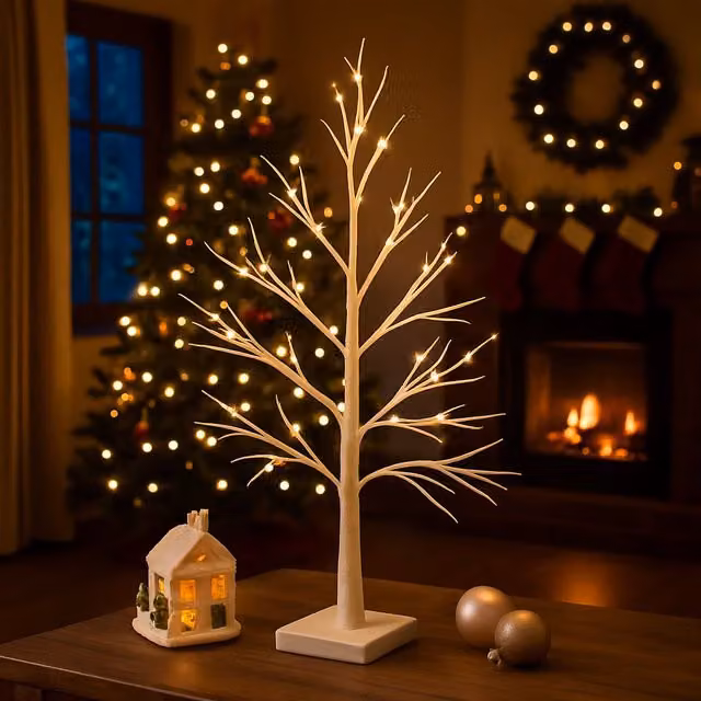 Marco Paul Pre-lit White LED Tabletop Twig Tree in Silver, Height: 140 cm