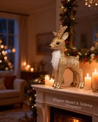 Shatchi Gold and White Reindeer Christmas Tabletop Figurine, Height: 22 cm – 3