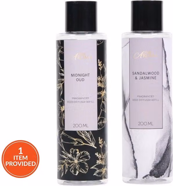 True Aroma Sandalwood and Jasmine or Midnight Oud Reed Diffuser Refill Multicolour