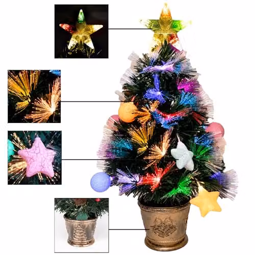 Shatchi 60 cm Green Fibre Optic Christmas Tree with Pastel Stars and Baubles, Pre-Lit with Multicolour Changing Lights, H 60 x W 35 x D 35 cm – 2