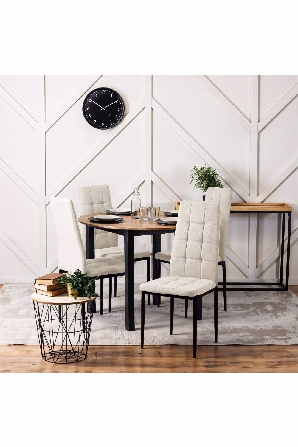 Living and Home Set of 4 Beige Linen Upholstered Dining Chairs with Metal Frame – 2