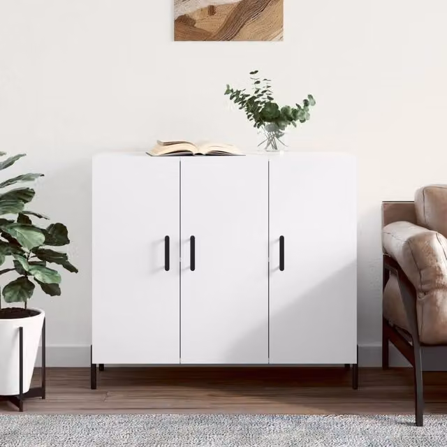 Berkfield Home Modern White Sideboard in Matt MDF and Metal, W/D/H: 90 x 34 x 80 cm – 1