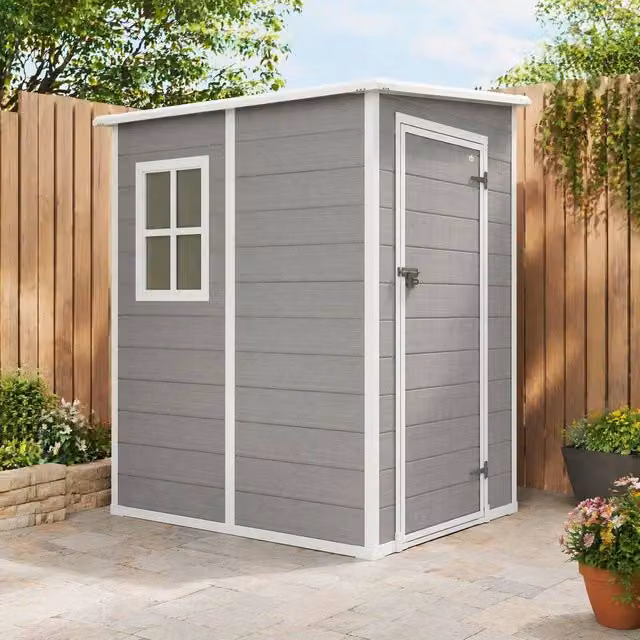 STILVORA Grey Pent Garden Storage Shed with Window and Lock – 1