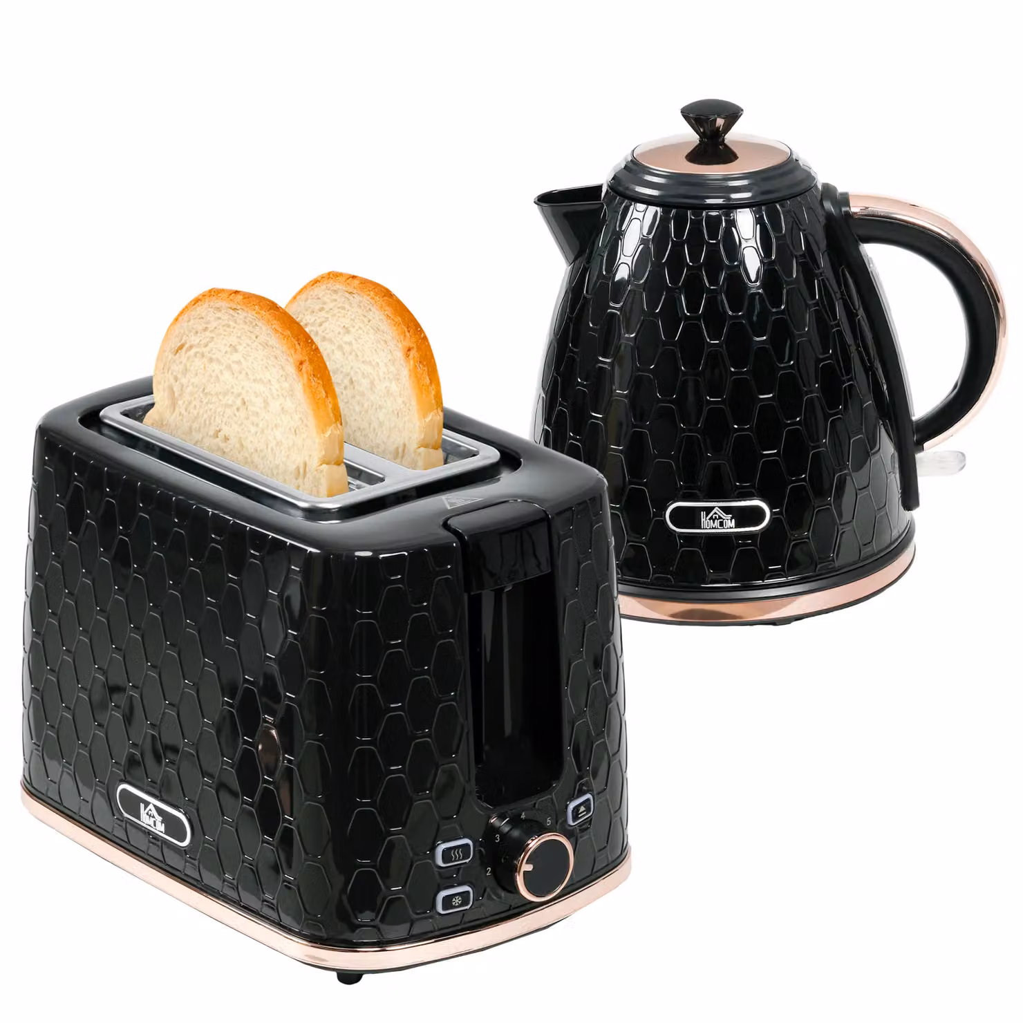 HOMCOM Kettle and Toaster Set in Black with 1.7L Fast Boil Kettle – 2