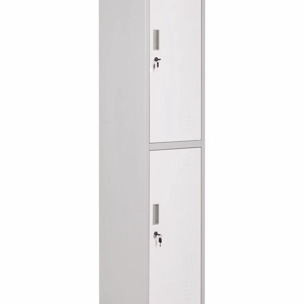 Wyld and Coco White and Grey 2-Tier Lockable Metal Freestanding Locker with Internal Shelves and Hanging Rod, H 185.0 cm x W 45.0 cm x D 38.0 cm – 2