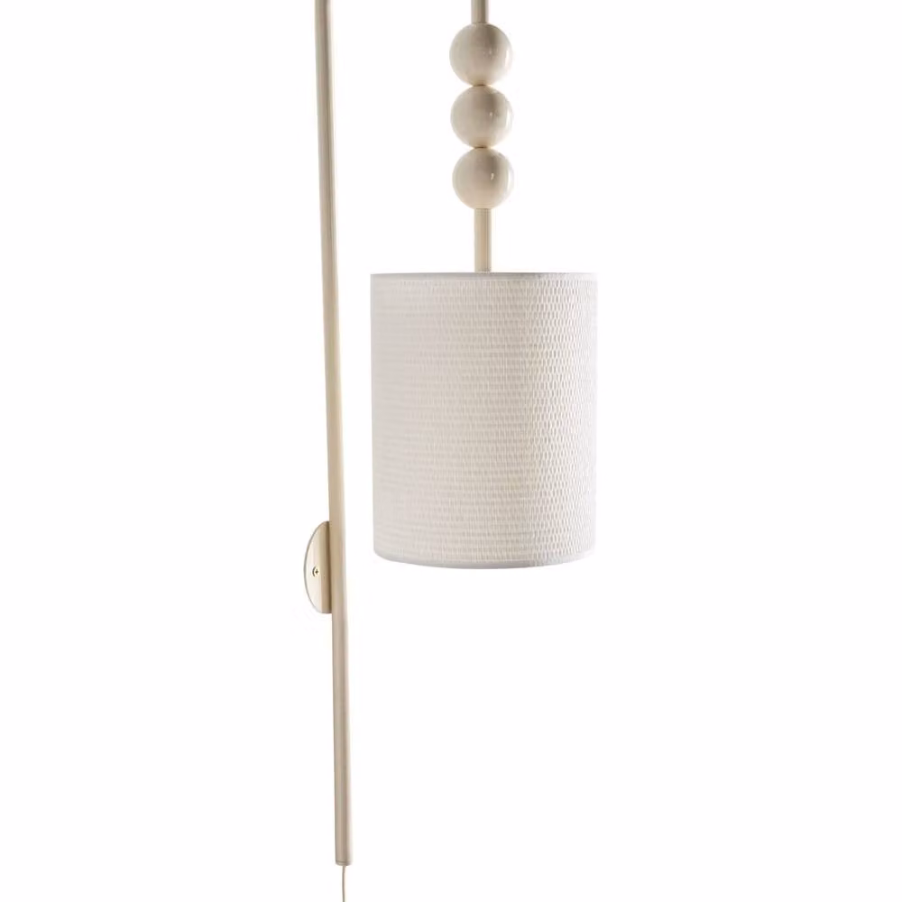 Wyld and Coco Mid-Century Style Wall Lamp with Beige Fabric Drum Shade and Gold Brass Metal Frame – 2