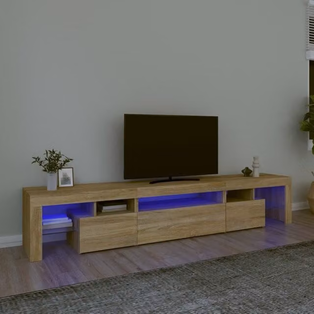 Berkfield Home Modern TV Cabinet with LED Lights in Sonoma Oak, W: 215 cm, D: 40 cm, H: 36.5 cm