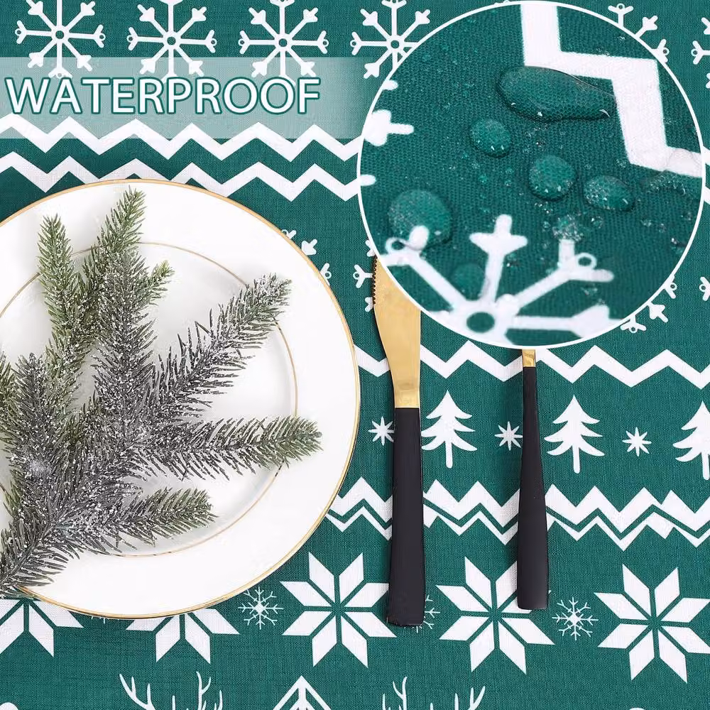 London Boutique Festive Waterproof Round Polyester Tablecloth in Green, Diameter: 152.4 cm – 3