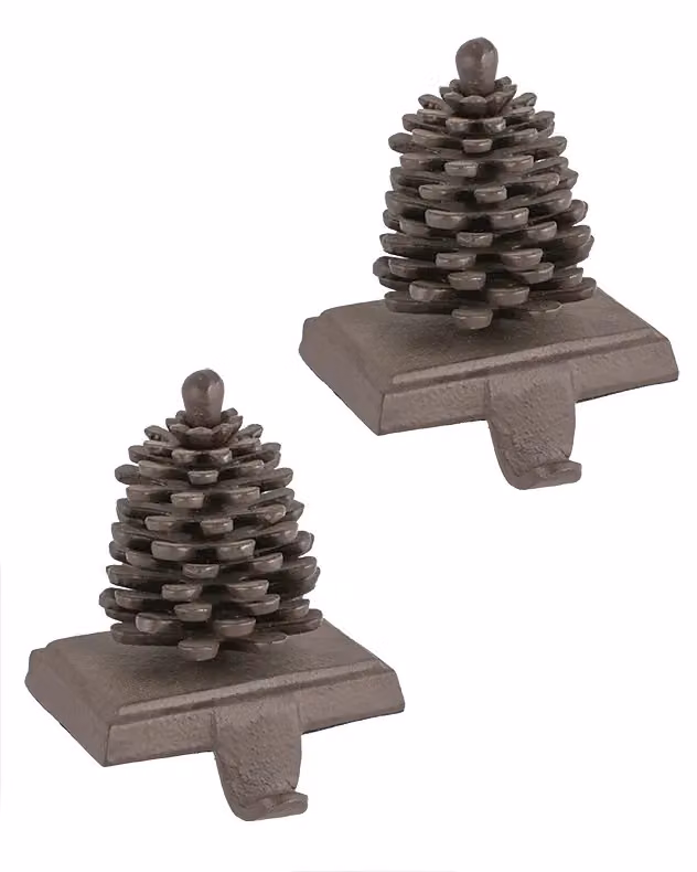 Dibor Set of 2 Cast Iron Pine Cone Decorative Christmas Stocking Holders in Brown – 2