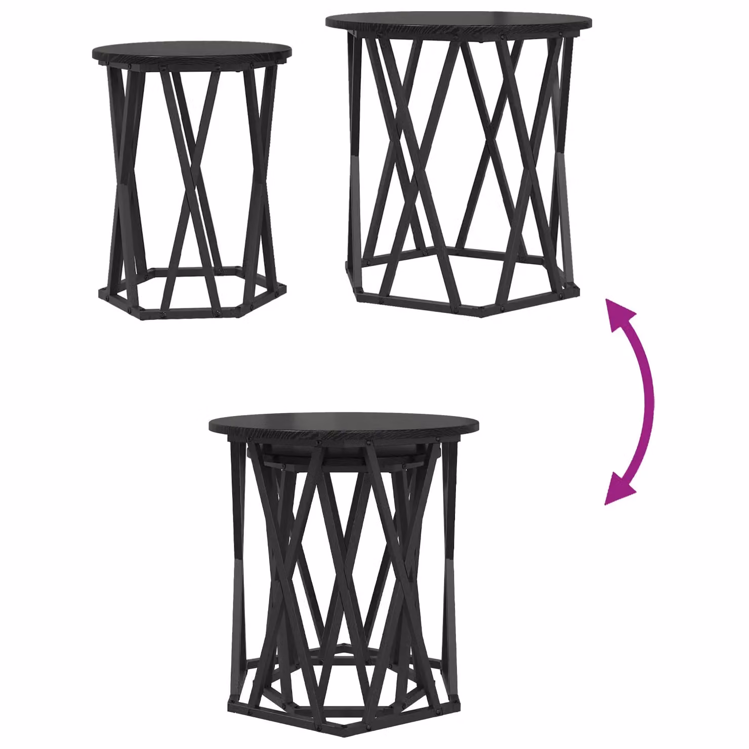 Berkfield Home Black Oak and Metal Modern Geometric Coffee Table with Round Nested Tops and X-Frame Design – 7