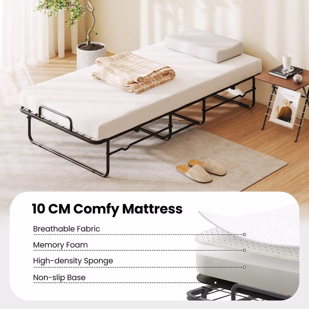 Costway Single Size Folding Guest Bed with Memory Foam in White, W/D/H: 90 x 190 cm – 5