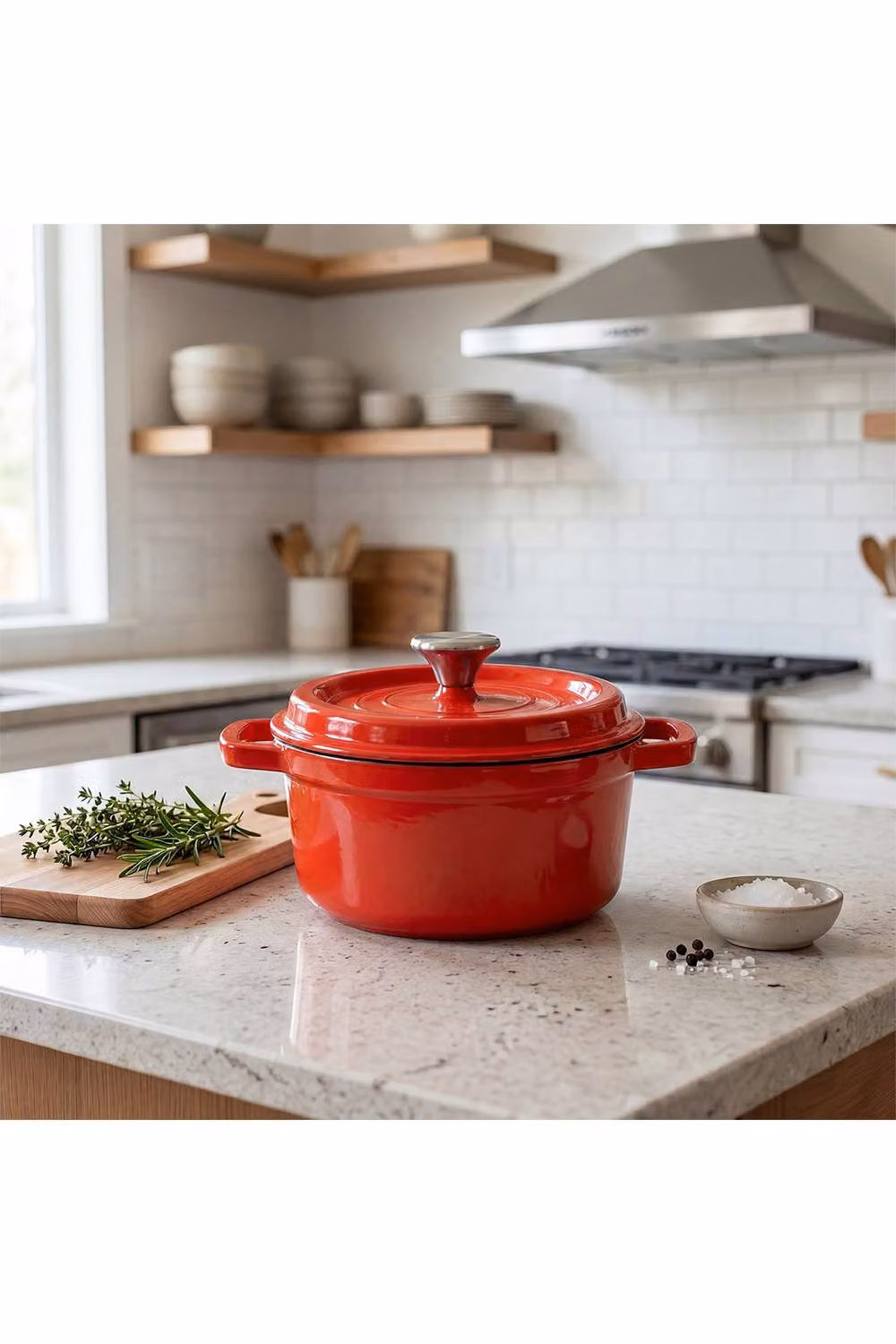 Living and Home Enamelled Cast Iron Dutch Oven Casserole Pot with Glass Lid, Red – 2