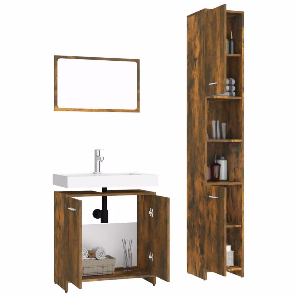 Berkfield Home 3 Piece Modern Bathroom Furniture Set in Smoked Oak Brown – 3