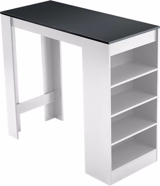 Livingandhome Modern Wooden Bar Table with Storage Shelves in Grey and White