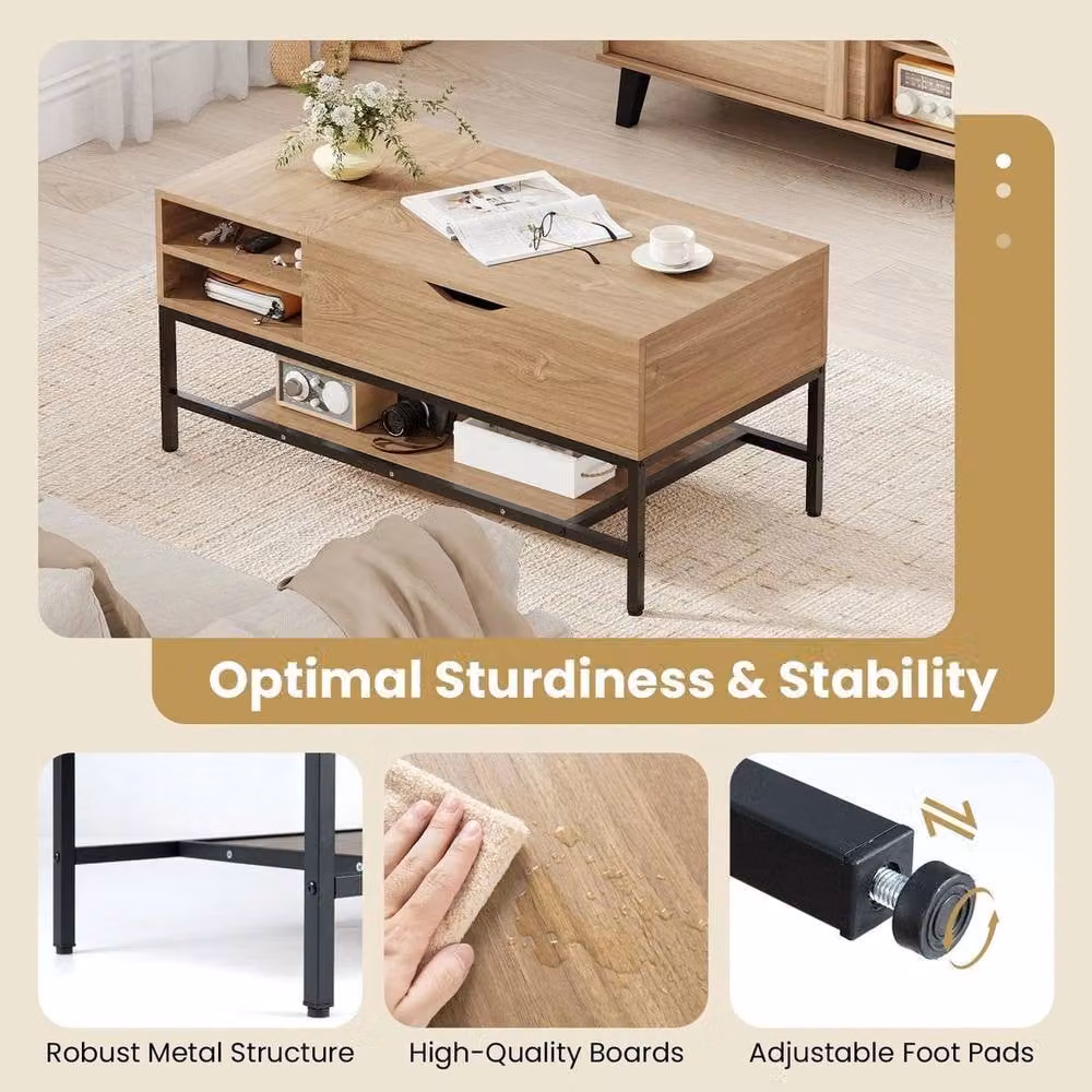 KORVIXA Modern Square Coffee Table with Storage Shelf in Brown, W/D/H: 100 x 100 x 100 cm – 2