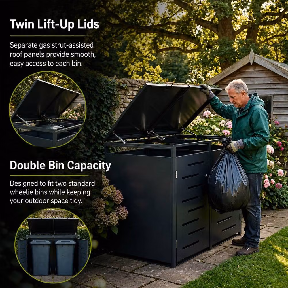 Nicoman Outdoor Metal Bin Storage Shed with Lockable Doors in Anthracite Grey – 3