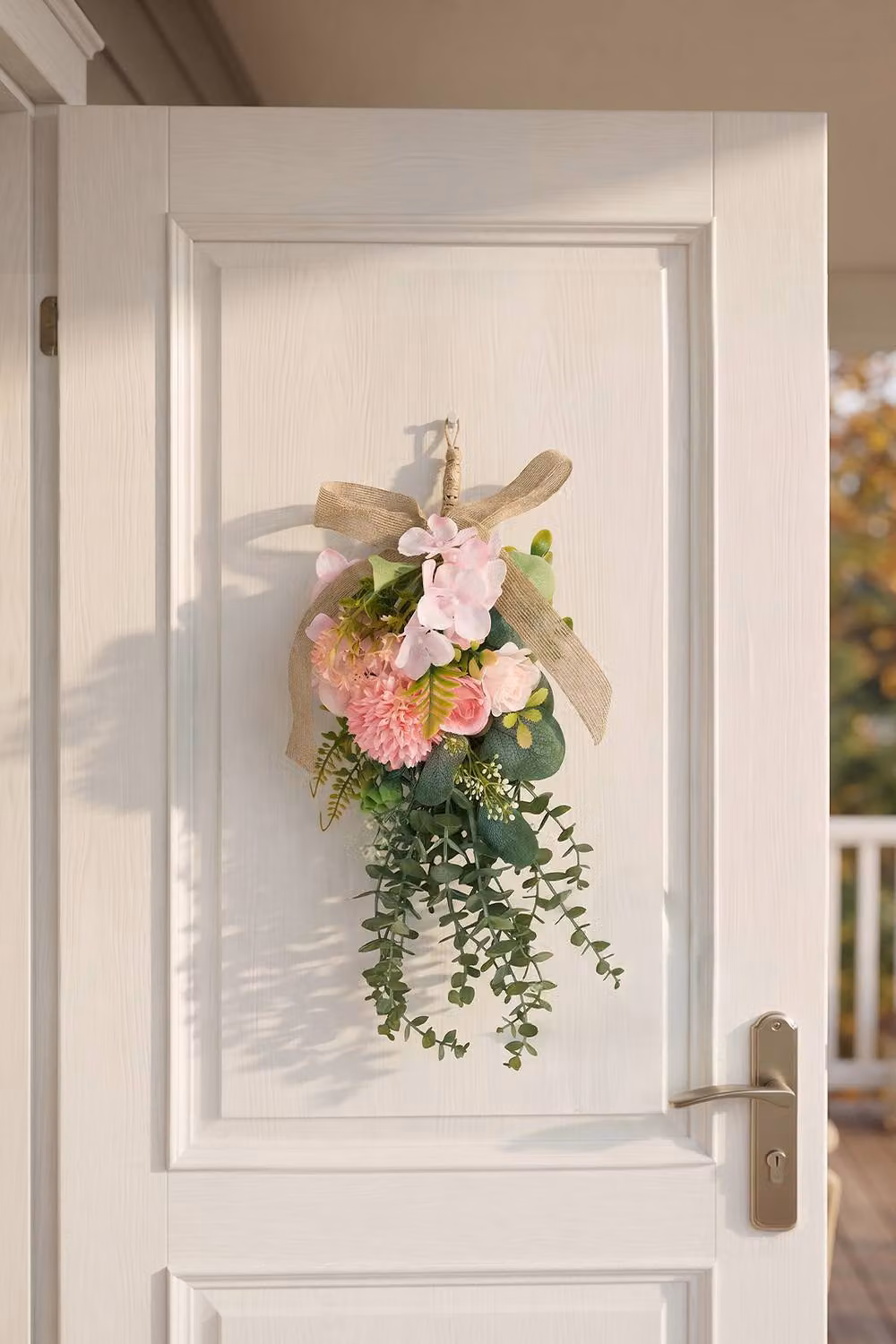 Living and Home Pink Artificial Teardrop Floral Wreath Swag – 2