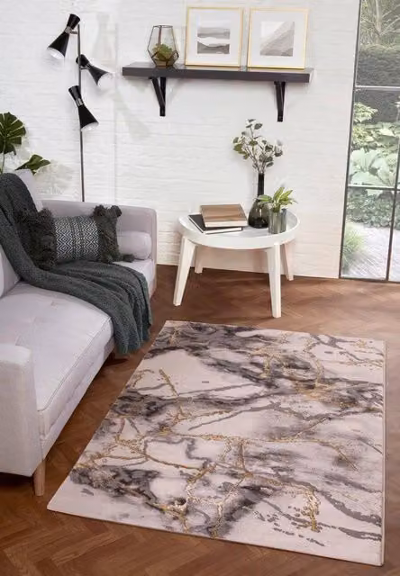 Celebrity Interiors Bianco 185KB Cream and Gold Rectangular Rug, W: 160 cm, D: 225 cm