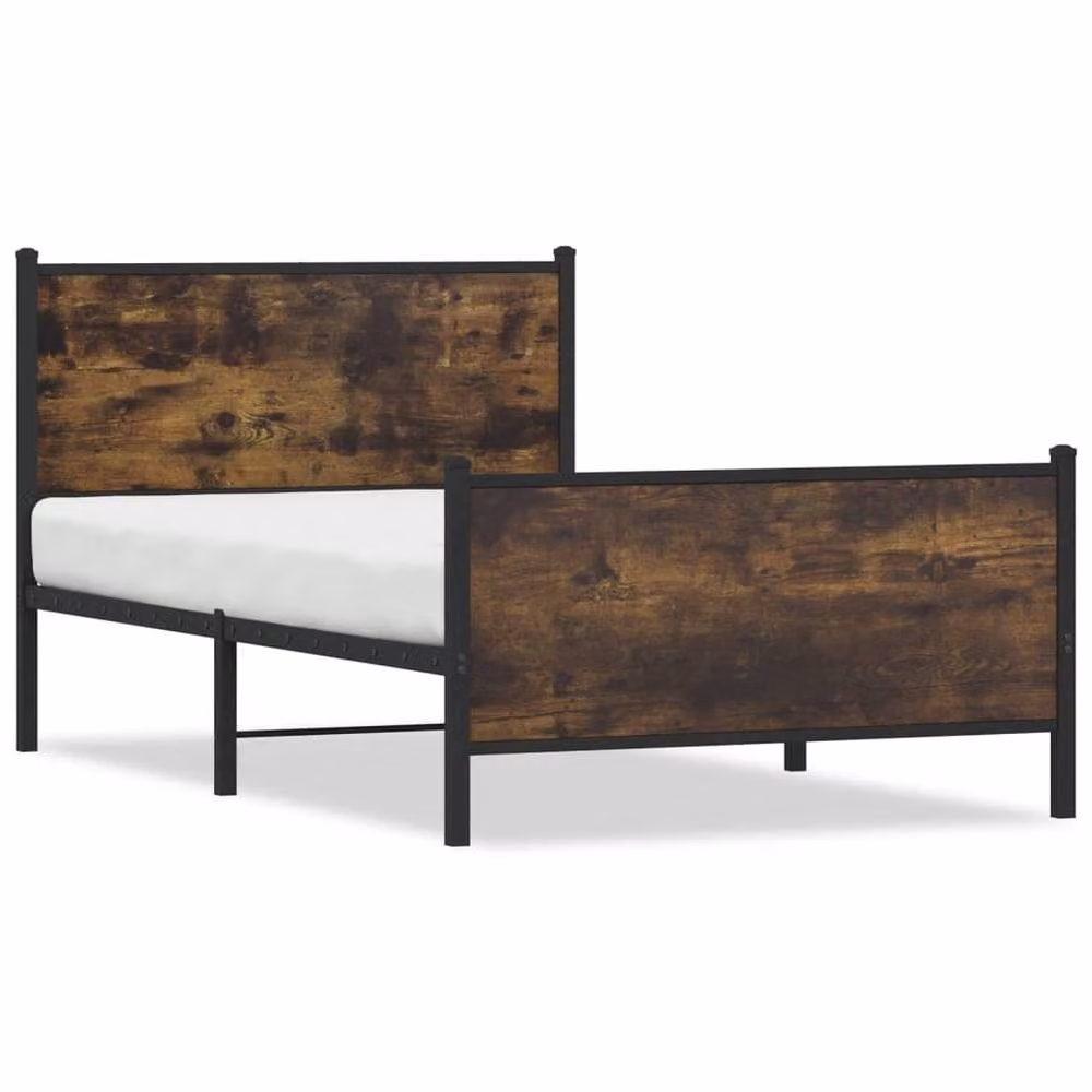 Berkfield Home Metal Bed Frame in Smoked Oak and Brown, W/D/H: 100 x 200 cm – 3