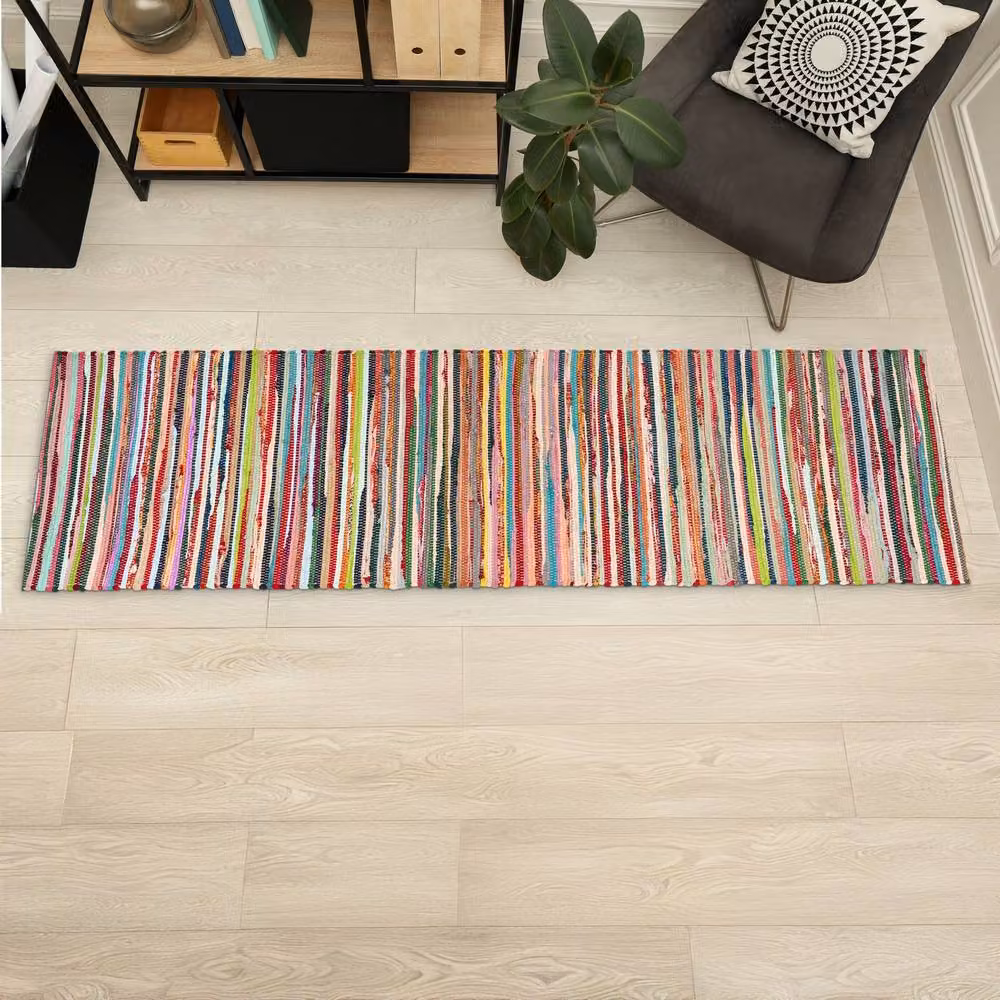 Bravich LTD Handwoven Cotton Chindi Rag Area Rug, Multicolour Striped Flat Weave Reversible, W: 150 cm, L: 240 cm – 7
