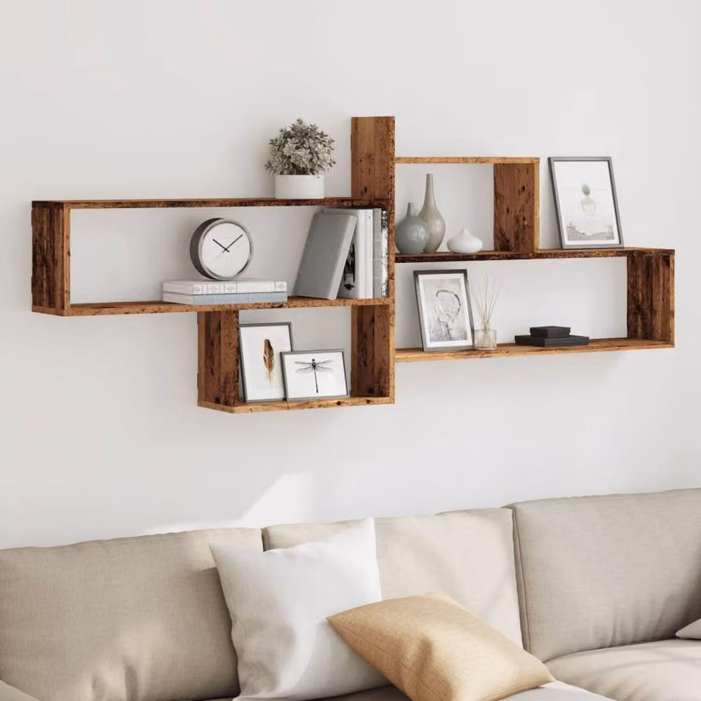 Berkfield Home Wall Mounted Shelf in Old Wood Brown, W: 167.5 cm, D: 18 cm, H: 68 cm – 2