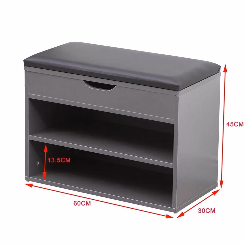 FORGEVIO Modern Wooden Shoe Rack Storage Cabinet with Grey Synthetic Leather Cushion Seat – 2
