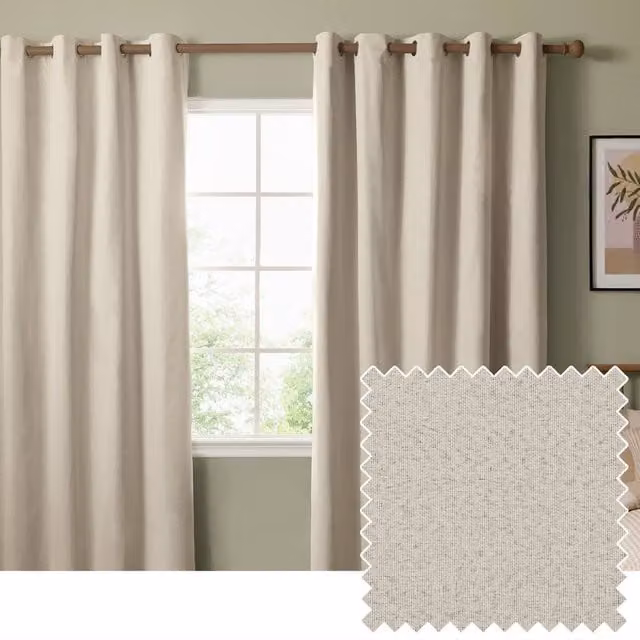Furn Blackout Textured Woven Eyelet Curtain Pair in Beige, Width: 229 cm, Drop: 137 cm
