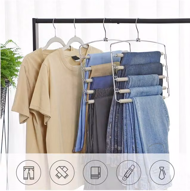 SONGMICS Metal Trouser Hangers with Non-Slip Bar and Swivel Hook, Grey
