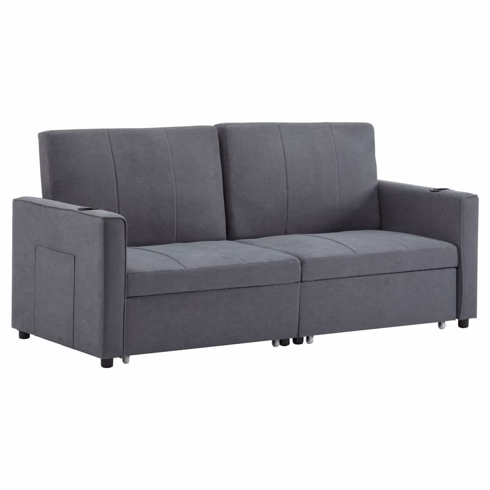 Merax King Size 3-Seater Convertible Sofa Bed in Grey with Pull-Out Drawer and Adjustable Headrest – 5