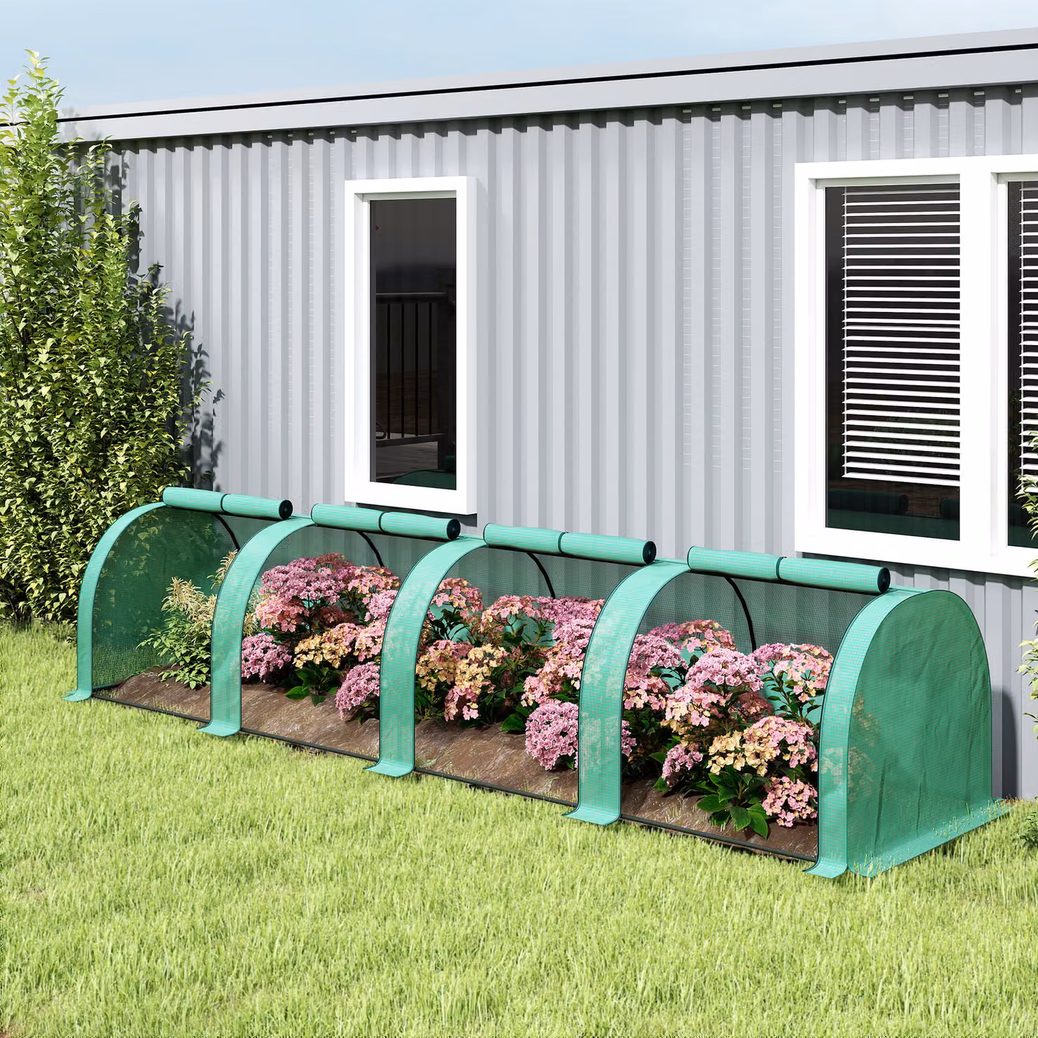 Outsunny Mini Greenhouse with Zipped Doors and Steel Frame, Green, W: 395 cm, D: 100 cm, H: 80 cm – 5