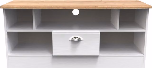 Victoria Open TV Unit in White Ash and Riviera Oak