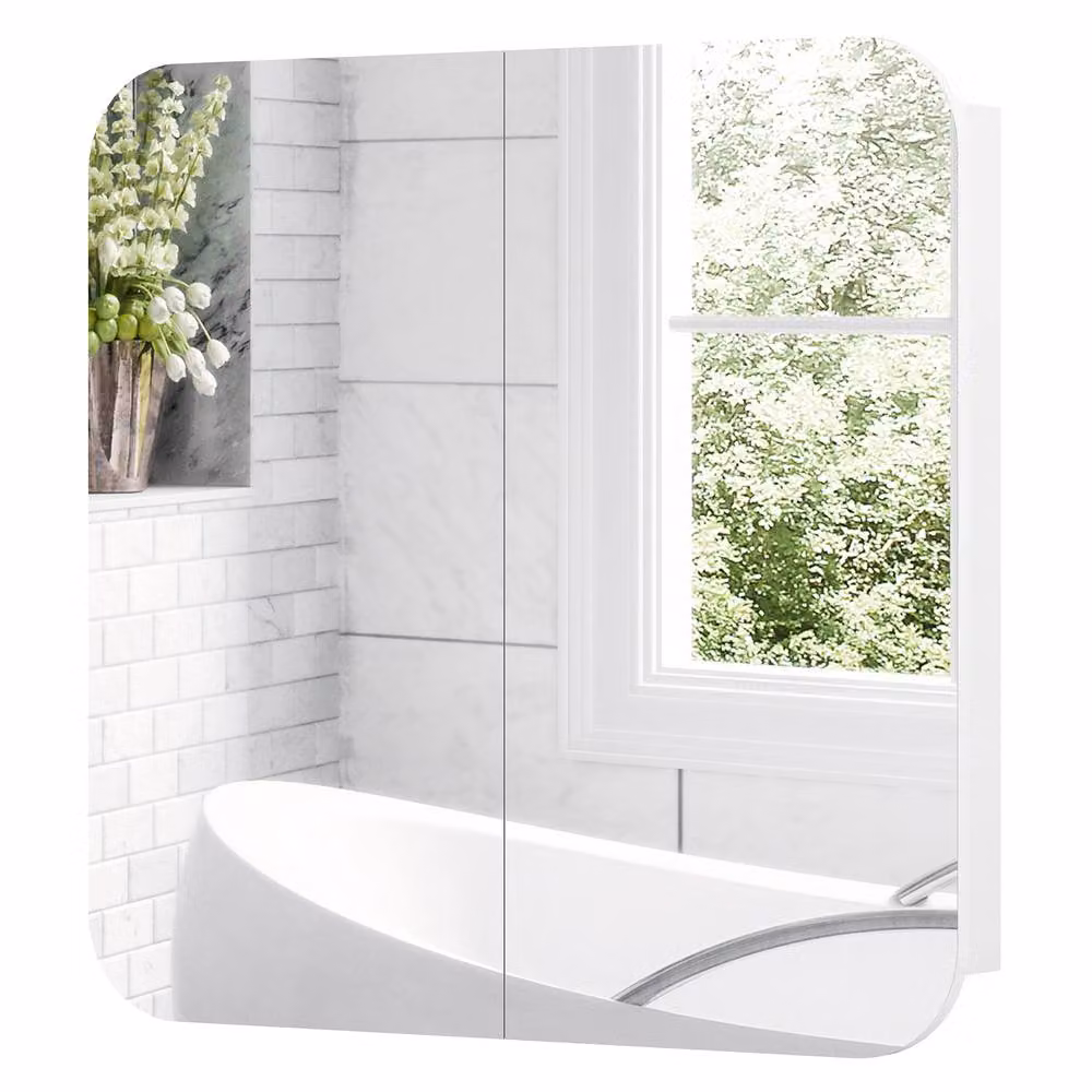 STILVORA Modern White Wall-Mounted Mirror Cabinet with Glass Doors and Internal Shelves – 3