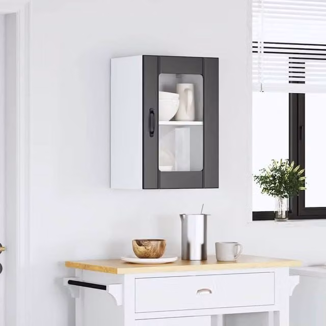 Berkfield Home Lucca Black Wall Mounted Kitchen Cabinet with Glass Doors, W/D/H: 60 x 40 x 31 cm – 1