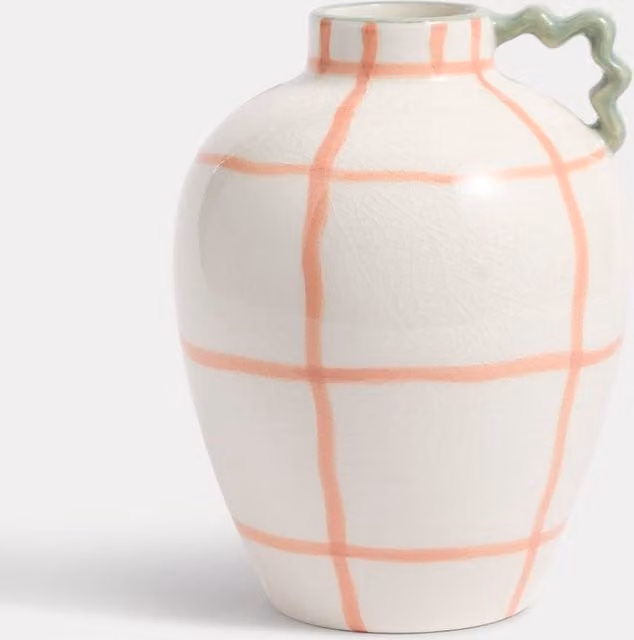 M&S Large Wiggle Check Ceramic Jug Vase in Pink