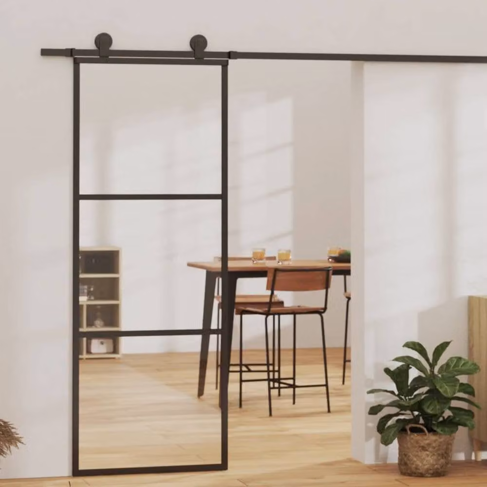 Berkfield Home Sliding Glass and Aluminium Door with Hardware Set, Black, W: 76 cm, H: 205 cm – 1