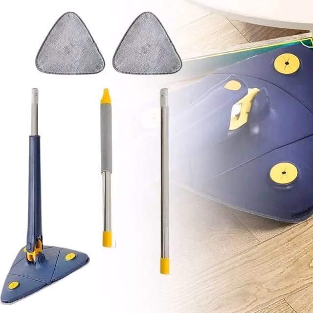PAWNORA 360 Triangle Mop with Wringer and Telescopic Handle, Blue Microfibre Floor, Ceiling and Wall Cleaner – 1
