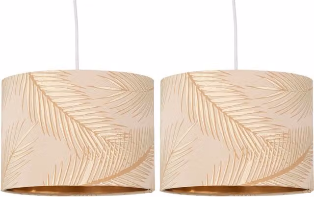 First Choice Lighting Set of 2 Tropica Fabric Pendant Lamp Shades in Gold/Brass, Diameter: 25 cm – 1