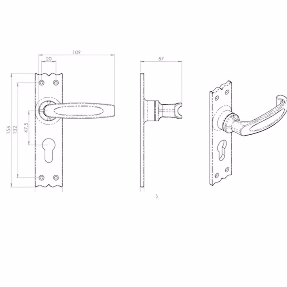 Loops 4 Pairs Creased Style Lever on Slim Euro Lock Backplate, Black Antique, W: 15.6 cm, H: 3.8 cm – 3