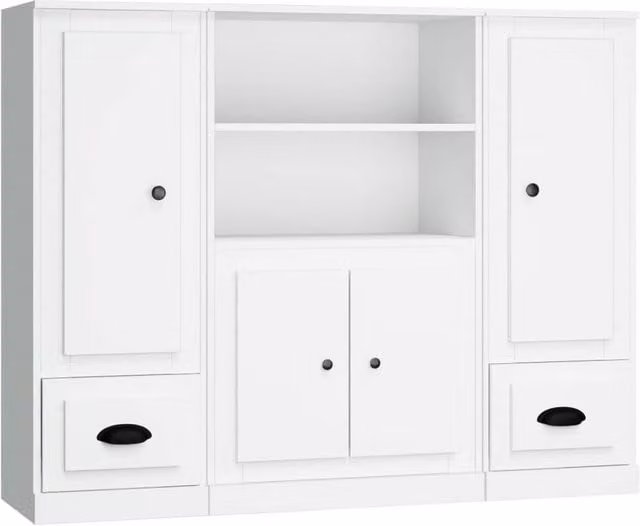 Berkfield Home Set of 3 White Matt MDF Wall Mounted Highboards with Hinged Doors and Internal Shelves