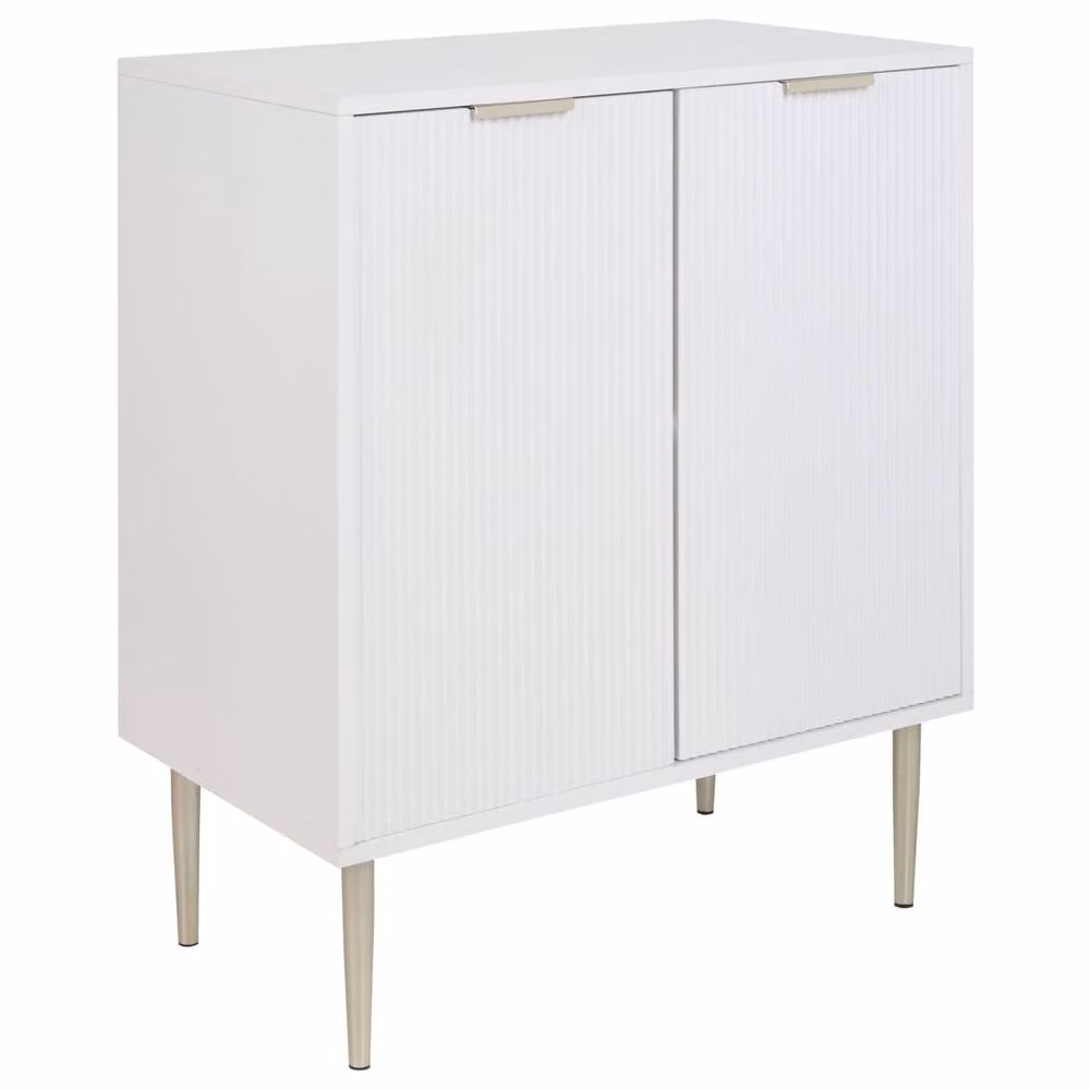 Wyld and Coco White Lacquered MDF Sideboard with 2 Fluted Doors, 2 Shelves and Metal Legs – 2