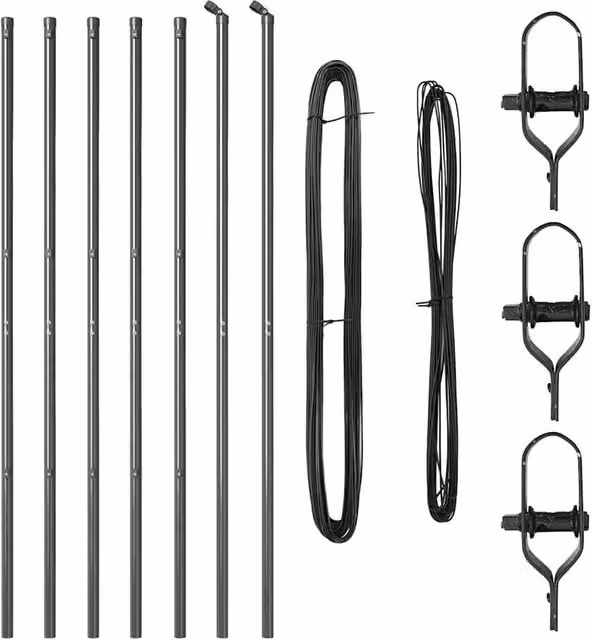 Berkfield Home Set of 7 Round Grey Galvanised Steel Metal Fence Posts, Height: 170 cm