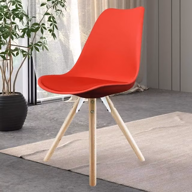 Fusion Living Soho Dining Chair in Red with Light Wood Legs